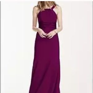 Sangria-colored floor-length bridesmaids dress